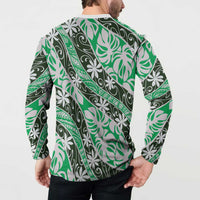 Matie Tahiti Tiare Monstera Button Sweatshirt Polynesian Pattern Curve Style - Polynesian Pride