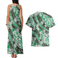 Matie Tahiti Tiare Monstera Couples Matching Tank Maxi Dress and Hawaiian Shirt Polynesian Pattern Curve Style - Polynesian Pride