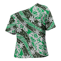 Matie Tahiti Tiare Monstera Cross Shoulder Shirt Polynesian Pattern Curve Style LT01 - Polynesian Pride