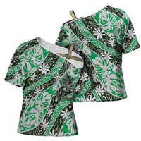 Matie Tahiti Tiare Monstera Cross Shoulder Shirt Polynesian Pattern Curve Style LT01 - Polynesian Pride