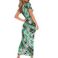 Matie Tahiti Tiare Monstera Family Matching Short Sleeve Bodycon Dress and Hawaiian Shirt Polynesian Pattern Curve Style - Polynesian Pride