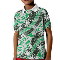 Matie Tahiti Tiare Monstera Kid Polo Shirt Polynesian Pattern Curve Style LT01 Kid Green - Polynesian Pride