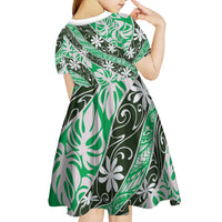 Matie Tahiti Tiare Monstera Kid Short Sleeve Dress Polynesian Pattern Curve Style LT01 - Polynesian Pride