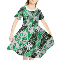 Matie Tahiti Tiare Monstera Kid Short Sleeve Dress Polynesian Pattern Curve Style LT01 - Polynesian Pride