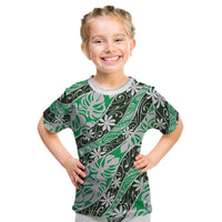 Matie Tahiti Tiare Monstera Kid T Shirt Polynesian Pattern Curve Style LT01 Green - Polynesian Pride