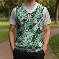 Matie Tahiti Tiare Monstera Christmas Knitted V-Neck Vest Polynesian Pattern Curve Style - Polynesian Pride