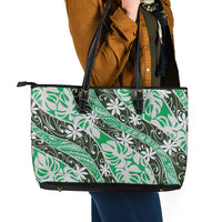 Matie Tahiti Tiare Monstera Leather Tote Bag Polynesian Pattern Curve Style - Polynesian Pride