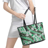 Matie Tahiti Tiare Monstera Leather Tote Bag Polynesian Pattern Curve Style - Polynesian Pride