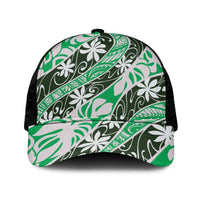 Matie Tahiti Tiare Monstera Mesh Trucker Cap Polynesian Pattern Curve Style - Polynesian Pride