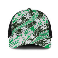 Matie Tahiti Tiare Monstera Mesh Trucker Cap Polynesian Pattern Curve Style LT01 One Size Black Green - Polynesian Pride