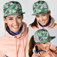 Matie Tahiti Tiare Monstera Mesh Trucker Cap Polynesian Pattern Curve Style - Polynesian Pride