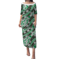 Matie Tahiti Tiare Monstera Puletasi Polynesian Pattern Curve Style LT01 Long Dress Green - Polynesian Pride