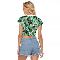 Matie Tahiti Tiare Monstera Raglan Cropped T Shirt Polynesian Pattern Curve Style LT01 - Polynesian Pride