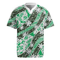 Matie Tahiti Tiare Monstera Rugby Jersey Polynesian Pattern Curve Style - Polynesian Pride