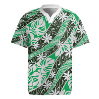 Matie Tahiti Tiare Monstera Rugby Jersey Polynesian Pattern Curve Style LT01 Green - Polynesian Pride