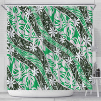 Matie Tahiti Tiare Monstera Shower Curtain Polynesian Pattern Curve Style - Polynesian Pride
