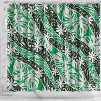 Matie Tahiti Tiare Monstera Shower Curtain Polynesian Pattern Curve Style - Polynesian Pride