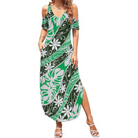 Matie Tahiti Tiare Monstera Summer Maxi Dress Polynesian Pattern Curve Style LT01 Women Green - Polynesian Pride