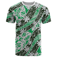 Matie Tahiti Tiare Monstera T Shirt Polynesian Pattern Curve Style LT01 Green - Polynesian Pride
