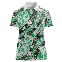 Matie Tahiti Tiare Monstera Women Polo Shirt Polynesian Pattern Curve Style LT01 Female Green - Polynesian Pride