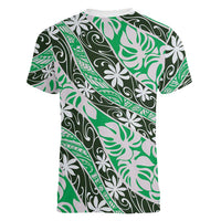 Matie Tahiti Tiare Monstera Women V-Neck T-Shirt Polynesian Pattern Curve Style LT01 - Polynesian Pride