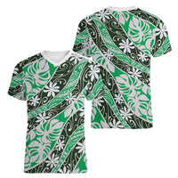 Matie Tahiti Tiare Monstera Women V-Neck T-Shirt Polynesian Pattern Curve Style LT01 - Polynesian Pride
