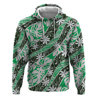 Matie Tahiti Tiare Monstera Zip Hoodie Polynesian Pattern Curve Style - Polynesian Pride