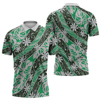 Matie Tahiti Tiare Monstera Zipper Polo Shirt Polynesian Pattern Curve Style LT01 - Polynesian Pride