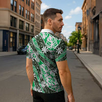 Matie Tahiti Tiare Monstera Zipper Polo Shirt Polynesian Pattern Curve Style LT01 - Polynesian Pride
