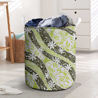 Olive Tahiti Tiare Monstera Laundry Basket Polynesian Pattern Curve Style - Polynesian Pride