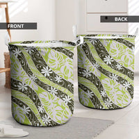 Olive Tahiti Tiare Monstera Laundry Basket Polynesian Pattern Curve Style - Polynesian Pride
