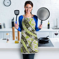 Olive Tahiti Tiare Monstera Apron Polynesian Pattern Curve Style - Polynesian Pride