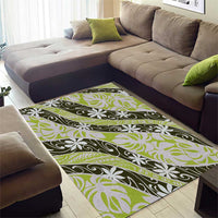 Olive Tahiti Tiare Monstera Area Rug Polynesian Pattern Curve Style - Polynesian Pride