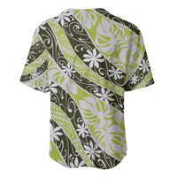Olive Tahiti Tiare Monstera Baseball Jersey Polynesian Pattern Curve Style LT01 - Polynesian Pride