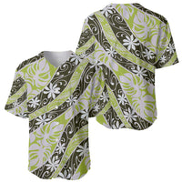 Olive Tahiti Tiare Monstera Baseball Jersey Polynesian Pattern Curve Style LT01 - Polynesian Pride