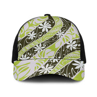Olive Tahiti Tiare Monstera Baseball Net Cap Polynesian Pattern Curve Style LT01 One Size Black Olive - Polynesian Pride