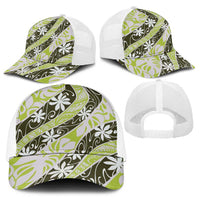 Olive Tahiti Tiare Monstera Baseball Net Cap Polynesian Pattern Curve Style LT01 - Polynesian Pride