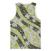 Olive Tahiti Tiare Monstera Basketball Jersey Polynesian Pattern Curve Style - Polynesian Pride