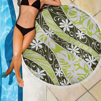 Olive Tahiti Tiare Monstera Beach Blanket Polynesian Pattern Curve Style - Polynesian Pride