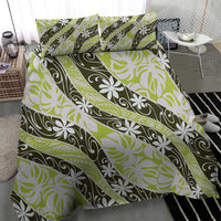 Olive Tahiti Tiare Monstera Bedding Set Polynesian Pattern Curve Style - Polynesian Pride