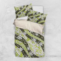 Olive Tahiti Tiare Monstera Bedding Set Polynesian Pattern Curve Style - Polynesian Pride