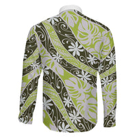 Olive Tahiti Tiare Monstera Family Matching Long Sleeve Bodycon Dress and Hawaiian Shirt Polynesian Pattern Curve Style - Polynesian Pride