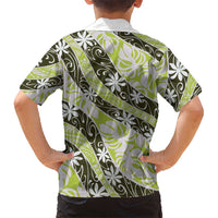 Olive Tahiti Tiare Monstera Family Matching Off The Shoulder Long Sleeve Dress and Hawaiian Shirt Polynesian Pattern Curve Style - Polynesian Pride
