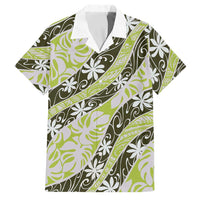 Olive Tahiti Tiare Monstera Family Matching Off The Shoulder Long Sleeve Dress and Hawaiian Shirt Polynesian Pattern Curve Style - Polynesian Pride