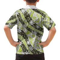 Olive Tahiti Tiare Monstera Family Matching Off Shoulder Short Dress and Hawaiian Shirt Polynesian Pattern Curve Style LT01 - Polynesian Pride
