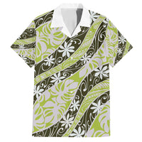 Olive Tahiti Tiare Monstera Family Matching Off Shoulder Short Dress and Hawaiian Shirt Polynesian Pattern Curve Style LT01 Dad's Shirt - Short Sleeve Olive - Polynesian Pride