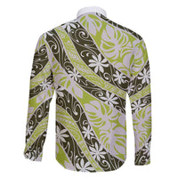 Olive Tahiti Tiare Monstera Family Matching Off Shoulder Short Dress and Hawaiian Shirt Polynesian Pattern Curve Style LT01 - Polynesian Pride