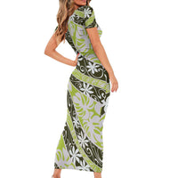 Olive Tahiti Tiare Monstera Family Matching Short Sleeve Bodycon Dress and Hawaiian Shirt Polynesian Pattern Curve Style - Polynesian Pride