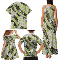 Olive Tahiti Tiare Monstera Family Matching Tank Maxi Dress and Hawaiian Shirt Polynesian Pattern Curve Style - Polynesian Pride