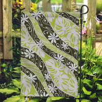 Olive Tahiti Tiare Monstera Garden Flag Polynesian Pattern Curve Style - Polynesian Pride